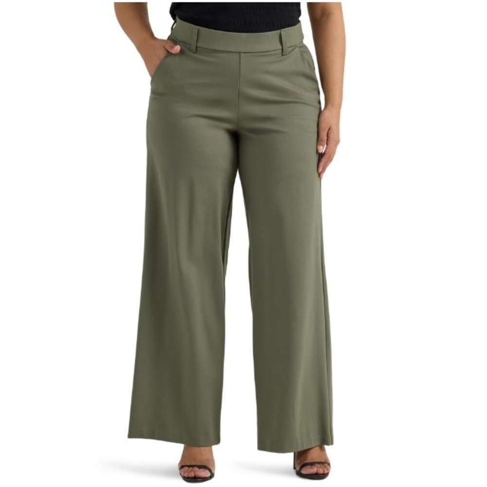 Lee Wide Leg Crop Stretch Pants 20W Olive Green Workwear Pull On Trousers EUC